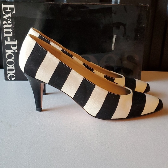 Evan-Picone Black & White Striped Heels 6.5 - Picture 3 of 9